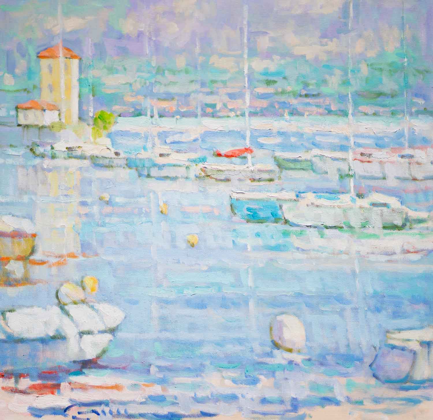 Oil painting of Pescallo on Lake Como, Italy, by Jerry Fresia