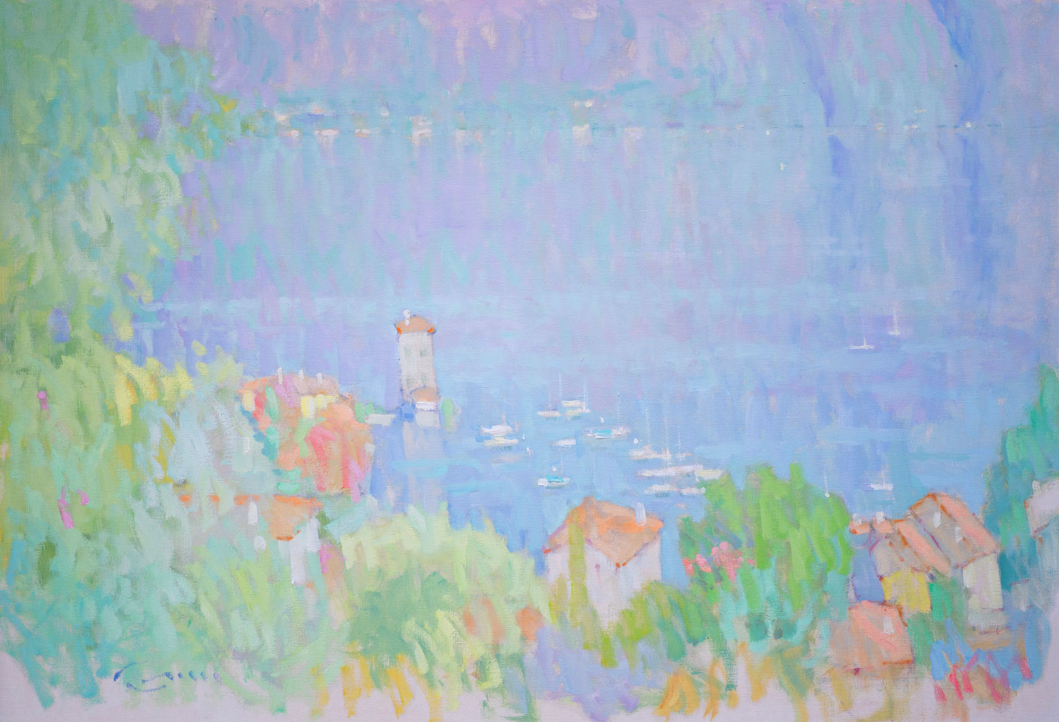 Oil painting of Bellagio, Lake Como, Italy, by Jerry Fresia